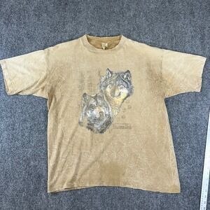 Vintage Prairie Mountain Wolf‎ T Shirt Wisconsin Dells Tan Acid Wash Distressed
